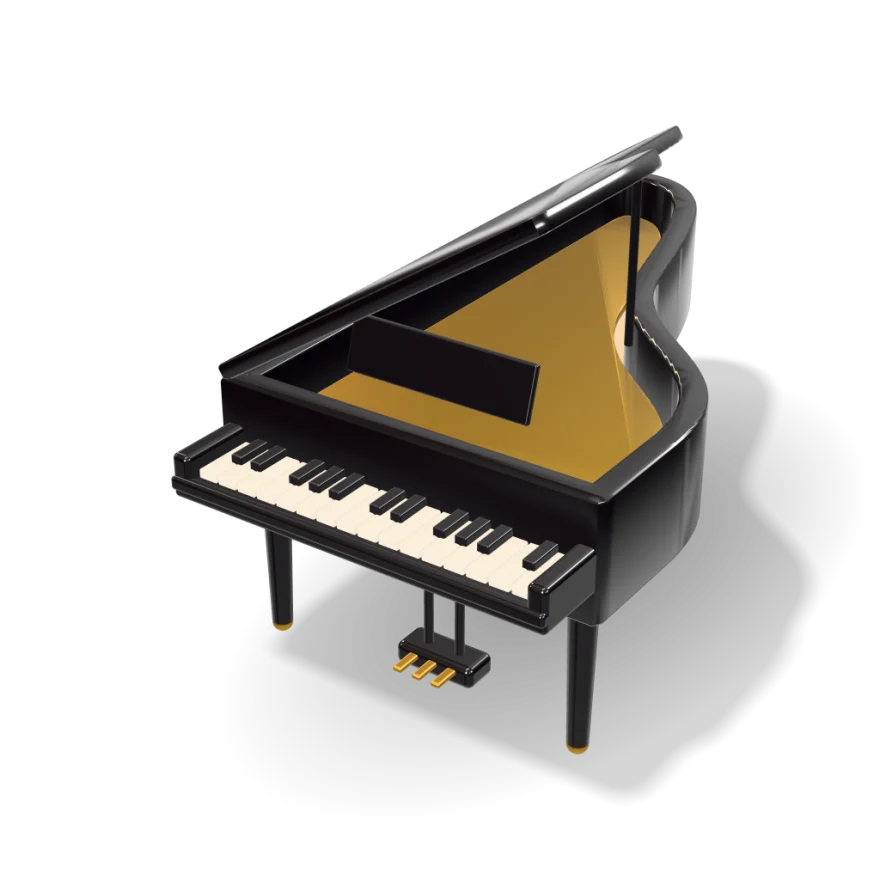 A grand piano in ebony and brass, one of the objects drawn for the app