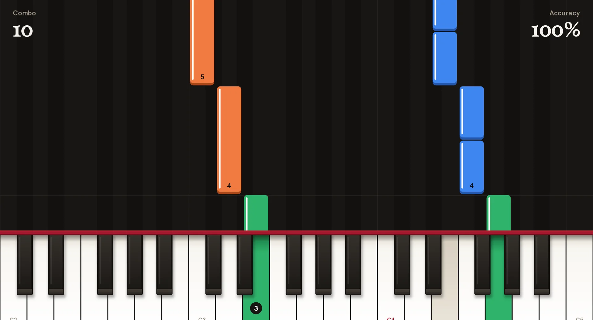 Twinkle Twinkle Little Star in falling notes, combo 10 and 100% accuracy